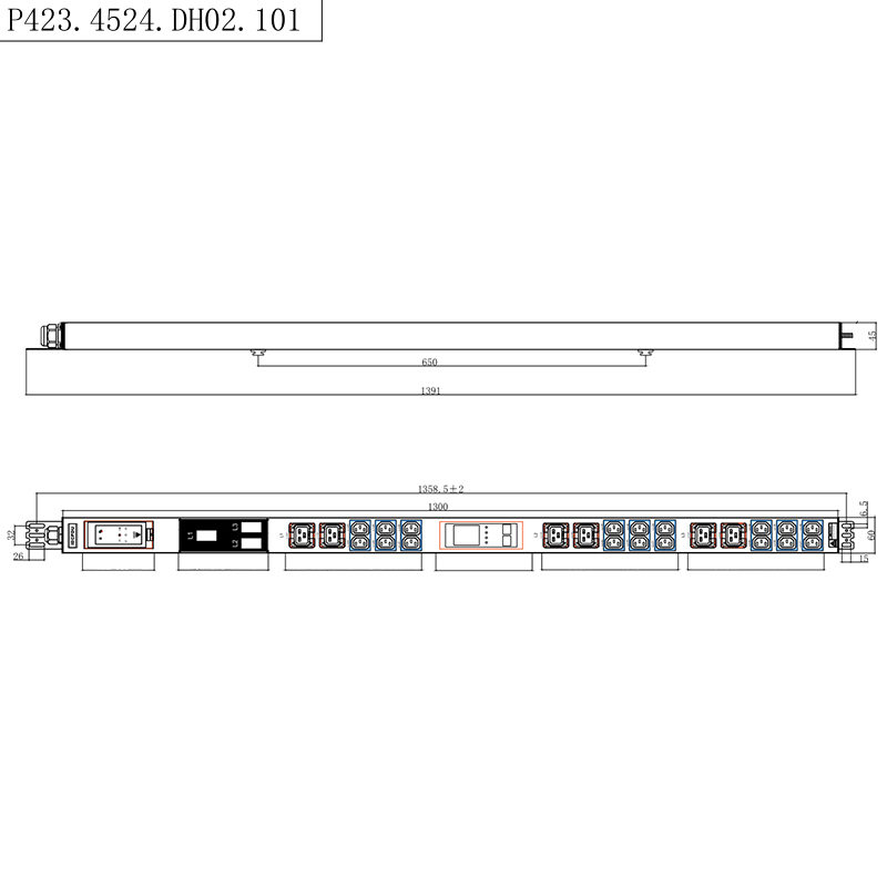 24 prese Prese trifase IEC C13 e C19 con serratura Interruttore automatico magnetico a liquido da 1,5U PDU rack con contatore RS485 verticale sostituibile a caldo