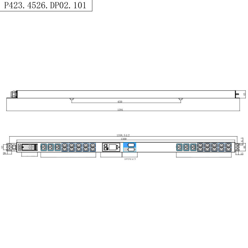 PDU intelligente in rack TCP/IP 26 prese Interruttore automatico magnetico liquido IEC C13 /C19 1,5U verticale