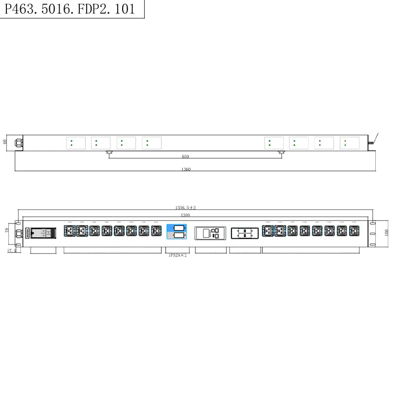 16 prese IEC C13 IEC C19 Presa con serratura dotata di fibbia Protezione contro le sovratensioni hot swappable da 2,5U Modbus-RTU verticale PDU rack con contatore RS485