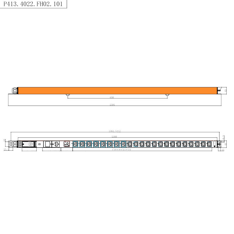 22 prese IEC C13 IEC C19 PDU con protezione da sovratensione 1,5U Installazione verticale PDU rack dotato di contatore RS485 sostituibile a caldo