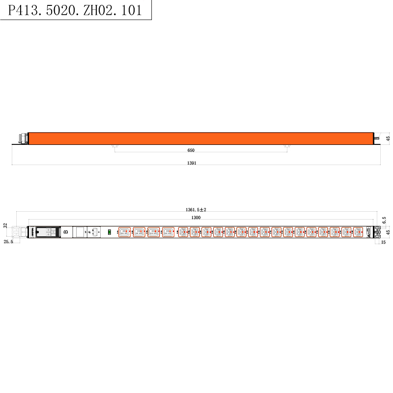 20 prese IEC C13 Prese bloccabili IEC C19 1U Indicatore sostituibile a caldo PDU rack con contatore RS485 verticale