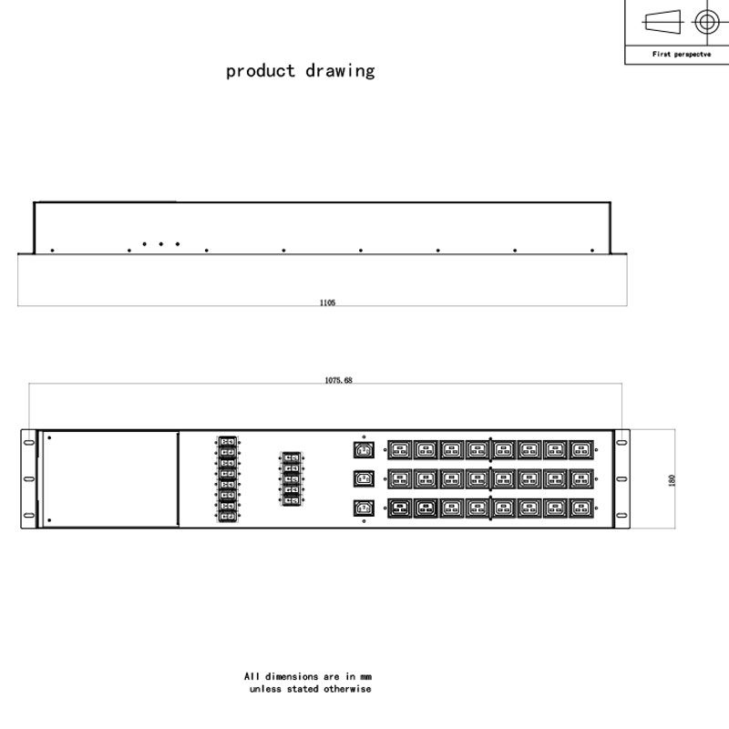 Pdu commutata con interruttore verticale trifase a 27 uscite C13 C19