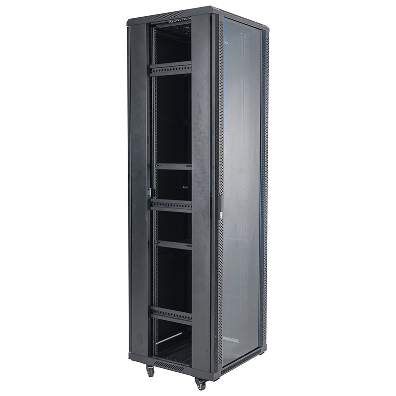 Armadio rack per server con anta singola anteriore in vetro/anta singola posteriore cieca 18U-42U nero