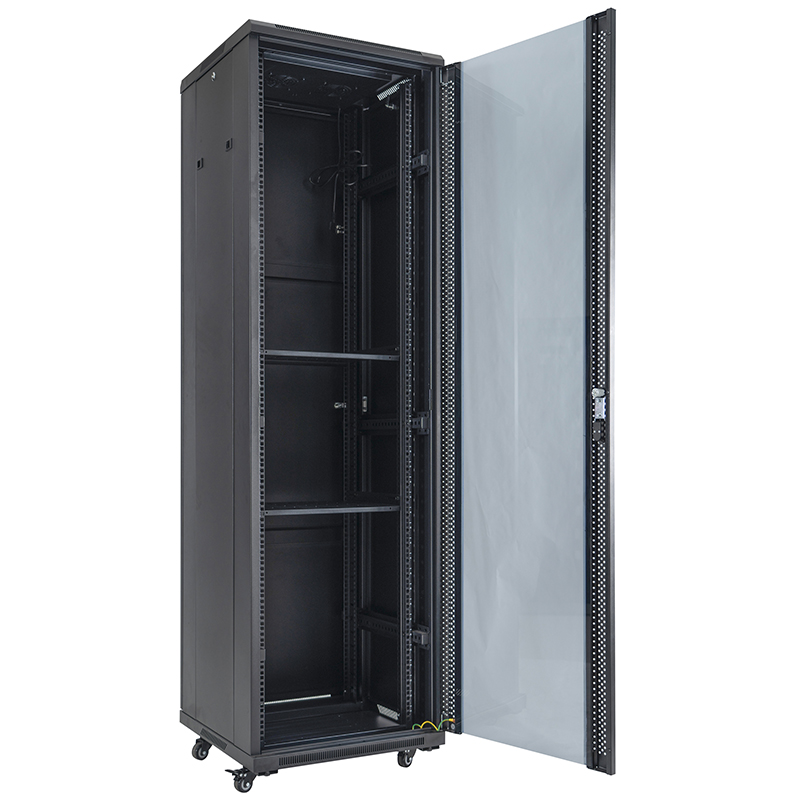 Armadio rack per server con anta singola anteriore in vetro/anta singola posteriore cieca 18U-42U nero